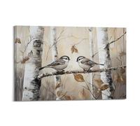Abstract Aspen & Birch Tree Canvas Wall Art Autumn Forest Birds Landscape Artwork Modern Nature Scenic Hanging Paintings Poster Fresh Decor for Living Room 24x36inch(60x90cm)