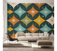 Abstract Atomic Wallpaper for Living Room, Mid Century Modern Wall Mural, Non-Woven Photo Wallpaper for Bedroom, Home Decor Wall Paper 280 x 200 cm (W x H) Y&W72