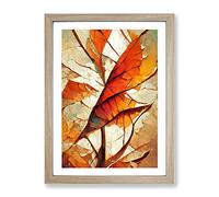 Abstract Autumn Leaf No.3 Framed Print for Living Room Bedroom Home Office Décor, Wall Art Picture Ready to Hang, Oak A4 Frame (34 x 25 cm)