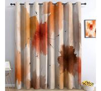 Abstract Autumn Leaves Stars Curtains for Living Room Minimalist Hand Painted Printed Thermal 100% Blackout Curtains, Super Soft Eyelet Ring Top Blackout Panels W 92" x L 54" for Home Decoration
