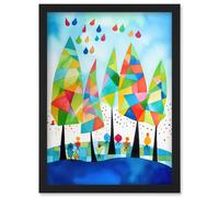 Abstract Autumn Trees Folk Art Artwork Framed Wall Art Print A4 Artery8 Black One Size