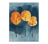 Abstract Autumn Trees Orange Blue Watercolour Wall Art Print Artery8 Blue W24 inch x H32 inch