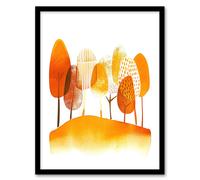 Abstract Autumn Trees Orange Watercolour Painting Framed Wall Art Artery8 Mustard A4