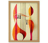Abstract Autumnal Boho Musical Music Symbol Clef in Cream Pink Copper Yellow Artwork Framed Wall Art Print A4 Artery8 Light Oak One Size