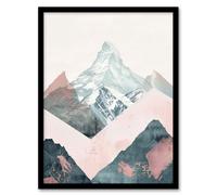 Abstract Baby Pink Blue Snowcapped Mountain Range Framed Art Print Artery8 Pink A4