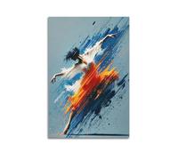 Abstract Ballerina Dancer Hanging Paintings Poster, Dynamic Blue Orange Brushstroke Wall Art, Modern Dance Print for Living Room Bedroom Studio Decor 12x18inch(30x45cm)