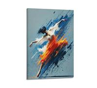 Abstract Ballerina Dancer Hanging Paintings Poster, Dynamic Blue Orange Brushstroke Wall Art, Modern Dance Print for Living Room Bedroom Studio Decor 08x12inch(20x30cm)