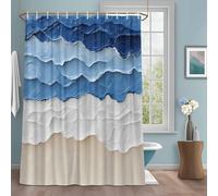 Abstract Beach Wave Shower Curtain with 12 Hooks Watercolor Blue Modern Art Waterproof Fabric Shower Curtains Sets for Bathroom Bath Decorations, Machine Washable, 72"x72"