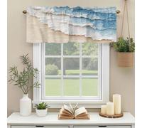 Abstract Beach Waves Valances for Windows, Watercolor Blue Ocean Decor Rod Pocket Valance Short Window Treatments Curtains for Kitchen Bathroom Bedroom Decor, 60 x 18 Inches