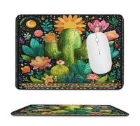 Abstract Beautiful Boho Cactus Non-Slip Base Mouse Pad,Modern Watercolor Western Boho Cactus Plant Lotus Floral Stitched Edges for Decoration,Most Types of Mouse 11.8"x9.8"