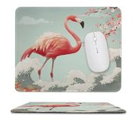Abstract Beautiful Great Waves Non-Slip Mouse Pad,Fantasy Colorful Ocean Waves Flamingo Japanese Cherry Blossom with Most Types of Mouse,Stitched Edges for Decoration 25x30 cm