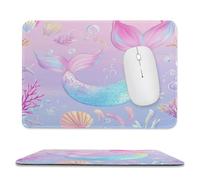 Abstract Beautiful Mermaid Stitched Edge Mouse Pad,Colorful Fantasy Ocean Underwater World Coral Starfish Shells Soft Mousepad with Non-Slip for Office,Home 9.4"x7.9"