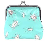 Abstract Beetle Aqua Personalized Leather Coin Pouch for Women Cute Buckle Kiss Lock Coin Change Pouch Wallet, Abstract Beetle Aqua, OneSize