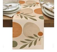 Abstract Beige Terracotta Table Runner Boho Minimalist Half Circle Leaf Botanical Washable Cotton Linen Dining Table Runner Tabletop Decorations for Restaurant Home Kitchen Party 13 x 72 Inch,