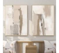 Abstract Beige Wall Art Set of 2 - Neutral Minimalist Artwork for Walls, Brown Canvas Print, Modern Abstract Picture 16x24inch x2 No Frame