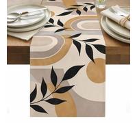 Abstract Beige Yellow Table Runner Boho Minimalist Curved Arch Arches Circle Washable Cotton Linen Dining Table Runner Tabletop Decorations for Restaurant Home Kitchen Party 18 x 72 Inch,
