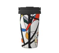 Abstract Bird Insulated Coffee Cup with Leakproof Lid 500ml Geometric Reusable Vacuum Travel Mug Portable Stainless Steel Thermal Bottle for Hot Cold Drinks