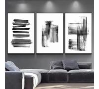 Abstract Black and White Brush Stroke Canvas Art - 3 Piece Framed Wall Décor for Living Room, 40x60cm (16x24in) - Stylish Ink Paintings for Home Decoration