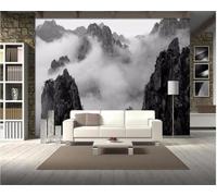 Abstract Black and White Clouds Yellow Mountain Landscape Modern 3D Wallpaper Premium Textured Silk Neutral Tones Material Ideal for Living Room Bedroom-250cm×170cm
