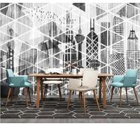 Abstract Black and White Geometric Architecture Flying Birds 3D Wallpaper Silky Texture Home Study Office Grey Dining Room Sofa Bedroom Living Room TV Backdrop-350cm×256cm