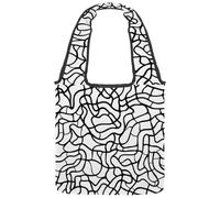 Abstract Black and White Line Reversible Canvas Shoulder Tote - Double-Sided Print, 12oz Cotton, 27cm Drop, Fold-Flat Bag for Travel, Shopping, Street Outings