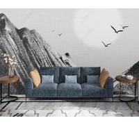 Abstract Black and White Mountain Peaks Flying Birds Moon 3D Wallpaper Luxury Silk Study Dining Feature Sofa Grey Bedroom Living Room Tv Decorative Wall-400cm×280cm