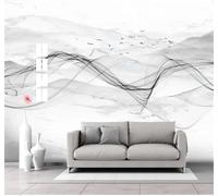 Abstract Black and White Smoke Flying Birds Marble Effect 3D Wallpaper Silky Texture Home Study Office Grey Dining Room Sofa Bedroom Living Room TV Backdrop-200cm×140cm
