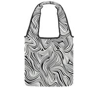 Abstract Black and White Swirls Reversible Canvas Shoulder Tote - Double-Sided Print, 12oz Cotton, 27cm Drop, Fold-Flat Bag for Travel, Shopping, Street Outings