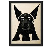 Abstract Black And White Terrier Dog Linocut Illustration Artwork Framed Wall Art Print A4 Artery8 Black One Size
