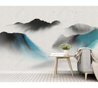 Abstract Black Blue Mountain Peaks Flying Birds 3D Wallpaper Easy Install Feature Office Living Room Sofa Bedroom TV Background Wall Decoration-350cm×256cm