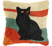 Abstract Black Cat Colorful Background DIY Latch Hook Kits Pillow with Printed Canvas Cushion Crochet Yarn Embroidery Hook and Latch Kit Pillowcase Christmas Decor 43x43cm(1)