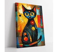 Abstract Black Cat in the style of Wassily Kandinsky Canvas Wall Art Print Picture - 30 inch wide x 45 inch high (Frame Depth 30mm)