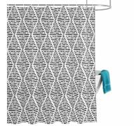 Abstract Black Geometric Shower Curtain for Bathroom, Argyle Stripes White Lines Minimalist Waterproof Cloth Fabric Bathroom Accessories Set with 12 Rust Proof Plastic Hooks, 56” x 78”