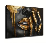 Abstract Black Gold Canvas Wall Art, Modern Portrait Print With Dripping Gold Paint, Elegant Luxury Artwork For Living Room(60x95cm(24x37in)/Without frame)
