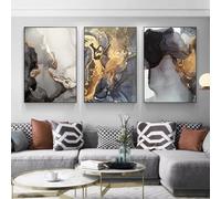 Abstract Black Gray Marble Texture Canvas Art Wall Poster & Prints Picture Modern for Living Room Home Decoration 30x45cmx3 No frame