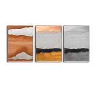 Abstract Black Gray Orange Marble Texture Canvas Art Wall Picture Modern Poster for Living Room Home Decoration 60x80cm(24x31in) x3 with frame