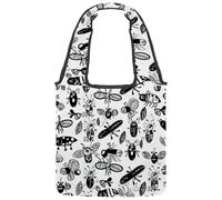 Abstract Black Insects Reversible Canvas Shoulder Tote - Double-Sided Print, 12oz Cotton, 27cm Drop, Fold-Flat Bag for Travel, Shopping, Street Outings