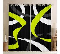 Abstract Black Lime Green 50% Blackout Curtains Dark Grey White Striped Window Curtains 46x54 For Kids Boys Room Geometric Swirl Darkening Drapes Fashion Window Treatments 2 Panels