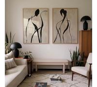 Abstract Black Line Art Modern People Mid Century Wall Art Minimalist Print Living Room Art Female Figure Wall Decor 20x30cmx2 Frameless