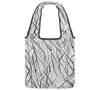 Abstract Black Lines Reversible Canvas Shoulder Tote - Double-Sided Print, 12oz Cotton, 27cm Drop, Fold-Flat Bag for Travel, Shopping, Street Outings