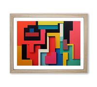 Abstract Block Colour Vol.1 H1022 Framed Print for Living Room Bedroom Home Office Décor, Wall Art Picture Ready to Hang, Oak A3 Frame (46 x 34 cm)