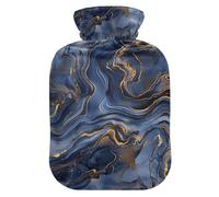 Abstract Blue and Gold Marble Pattern hot Bottle Water Bag with Soft Cover, 2Lhot Water Bag for Tummy Warmer,Period Cramps,Bolsa de calor para Dolor Menstrual