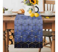 Abstract Blue Black Gradient Table Runner 36 Inches Long, Modern Geometric Diamond Pattern Washable Table Runners Heat-Insulation Kitchen Dining Table Decorations for Home Party Decor 13x36in