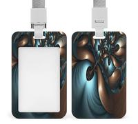 Abstract Blue Brown ID Badge Holder Waterproof Card Protector Push-Pull Slot Work ID Card Holder with Lanyard Personalized Detachable Card Holders for Office Corporate Use