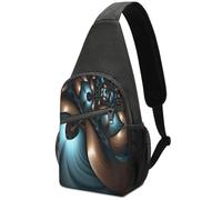 Abstract Blue Brown Sling Bag Crossbody Waterproof Chest Bag, Lightweight Sling Crossbody Shoulder Bag for Men Women Durable Oxford Cloth Outdoor Travel Hiking Cycling Chest Pack with Multi-Pockets