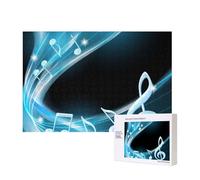 Abstract Blue Free Neon Light Music Notes,300 Pieces Wooden Jigsaw Family Game Jigsaw Puzzles for Adults Teens Home Decor