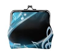 Abstract Blue Free Neon Light Music Notes, PU Leather Coin Purse, Small Wallets, Change Pouch with Kiss Lock Clasp Buckle, Change Purse