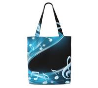Abstract Blue Free Neon Light Music Notes,Reusable Grocery Bags Shopping Tote Bags Large Capacity Canvas Shoulder bag