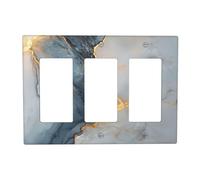 Abstract Blue Granite Luxury Texture Print 3 Gang Rocker Outlet Covers Triple Rocker Light Switch Cover Plate Switchplates Decorative Electrical Faceplate for Bedroom Kitchen Living Room Decor