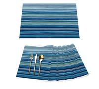 Abstract Blue Green Stripes Lines Vinyl Placemats Set of 6 for Dining Tables,Kitchen Table Mats Heat Resistant Washable Wipeable PVC Place Mat